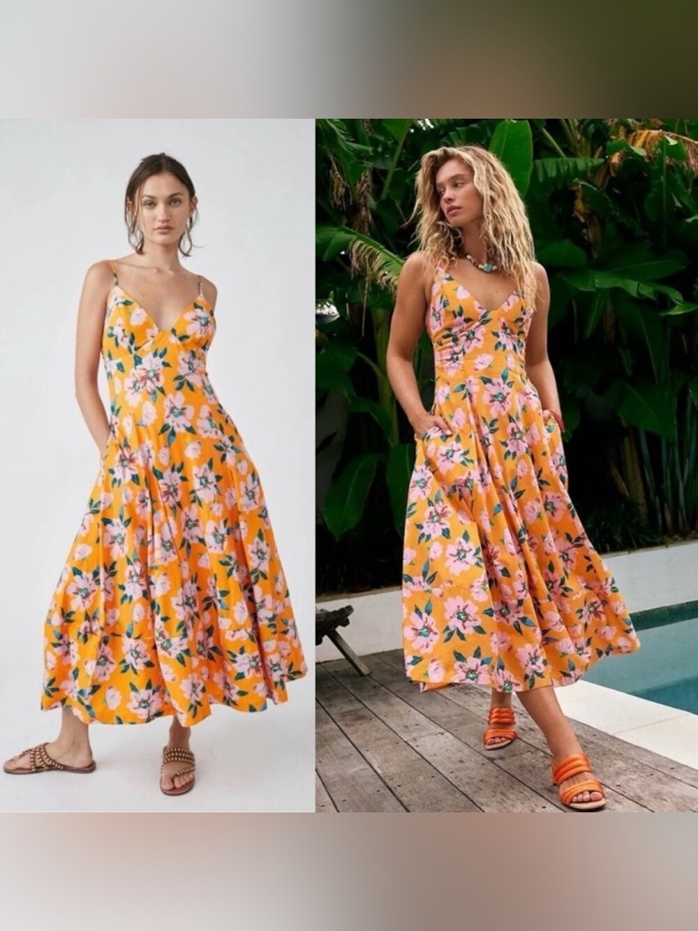 Free People Finer Things Midi Dress Sunshine Combo Tropical Large